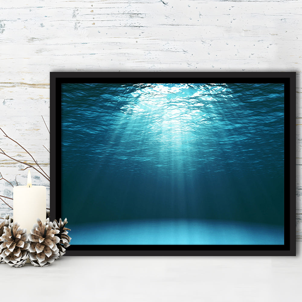 Sun Rays Under Water Canvas Set, Underwater Canvas Print, Underwater Wall Art, Framed Cavas Print, Floating Frame
