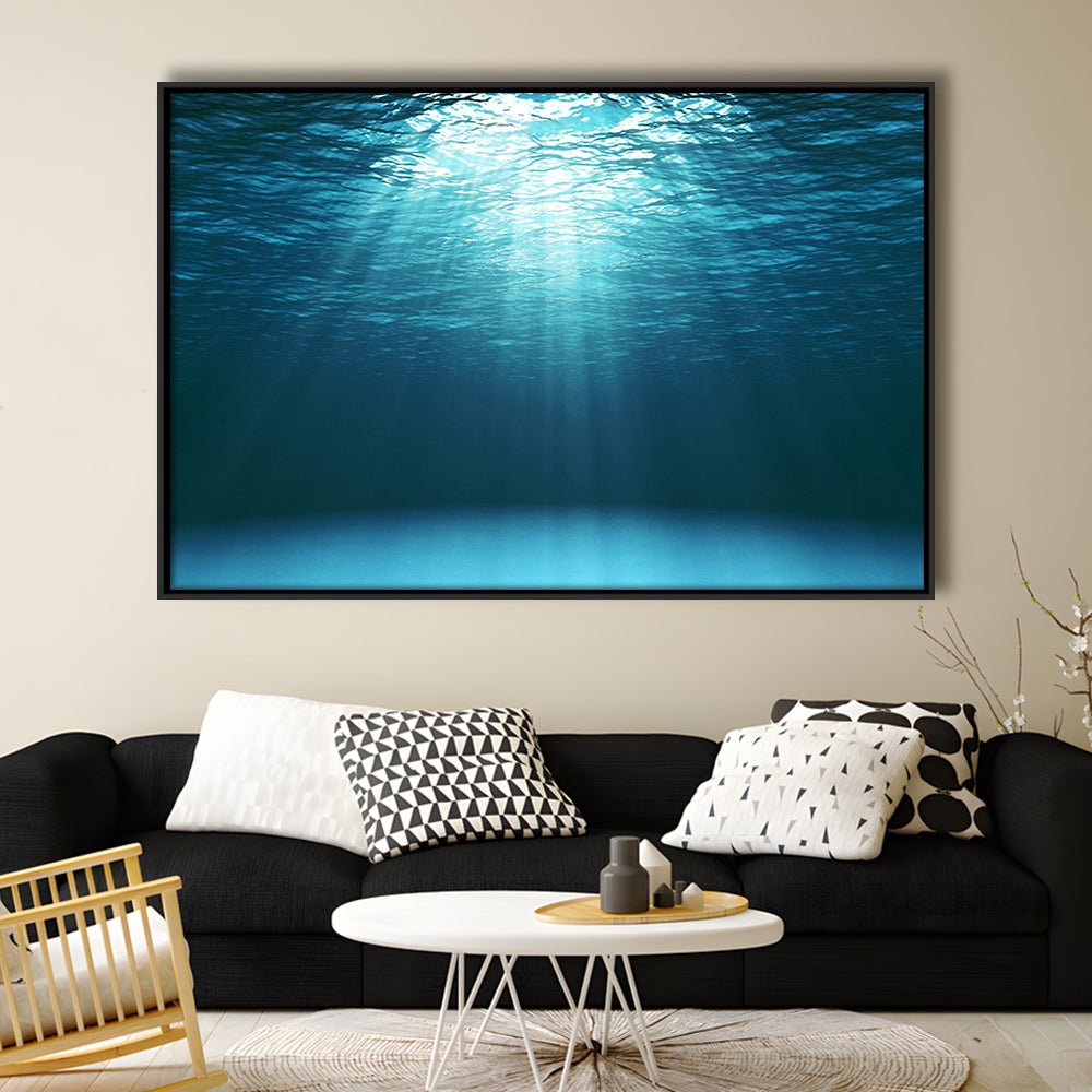 Sun Rays Under Water Canvas Set, Underwater Canvas Print, Underwater Wall Art, Framed Cavas Print, Floating Frame