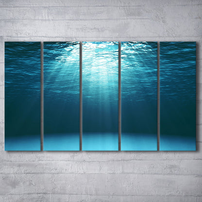 Sun Rays Under Water Canvas Set, Underwater Canvas Print, Underwater Wall Art, 5 Piece B Extra Large Cavas Print Wall Art