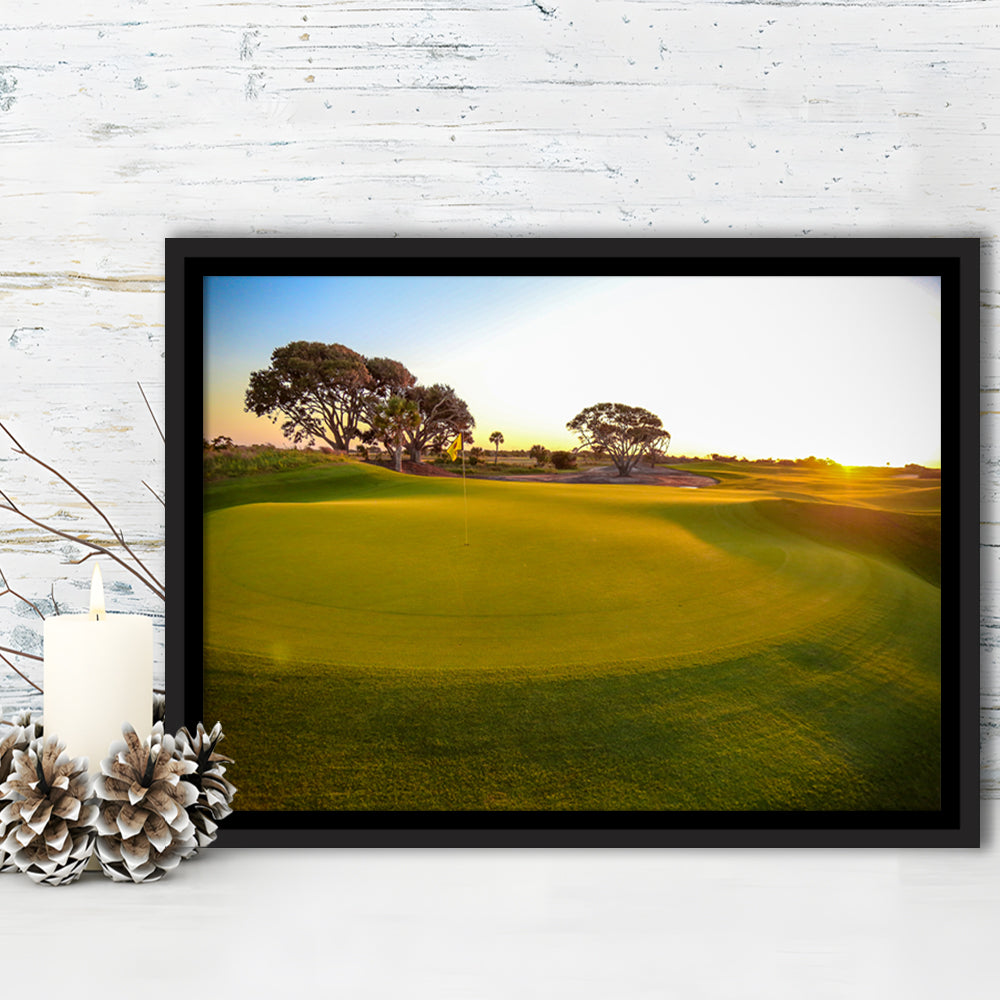 Sunrise On The Golf Course, Floating Framed Canvas Print Wall Art