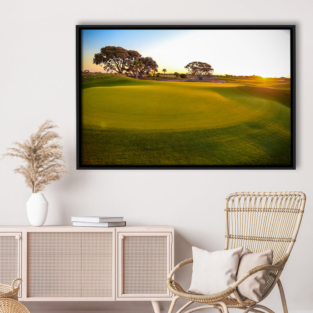 Sunrise On The Golf Course, Floating Framed Canvas Print Wall Art