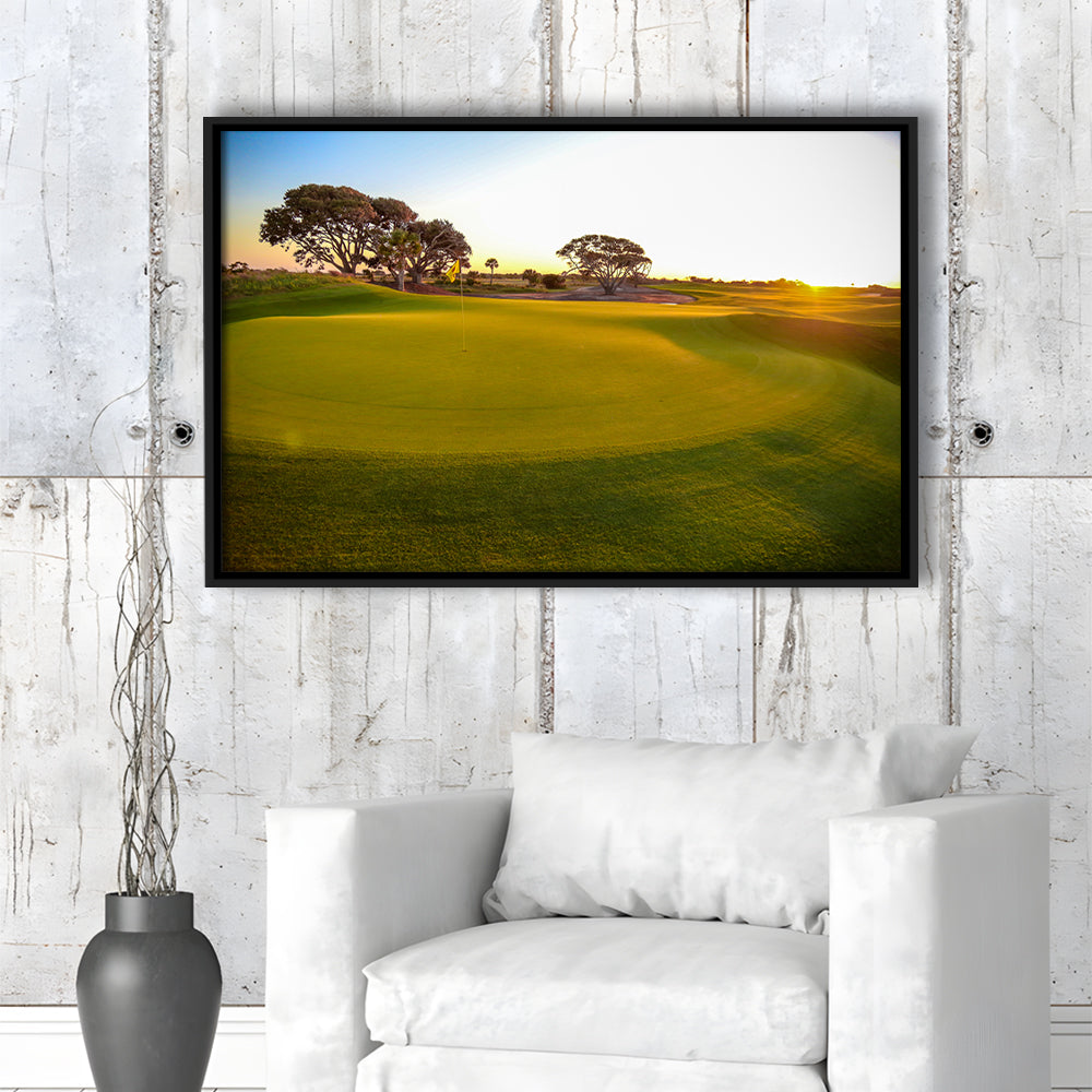 Sunrise On The Golf Course, Floating Framed Canvas Print Wall Art