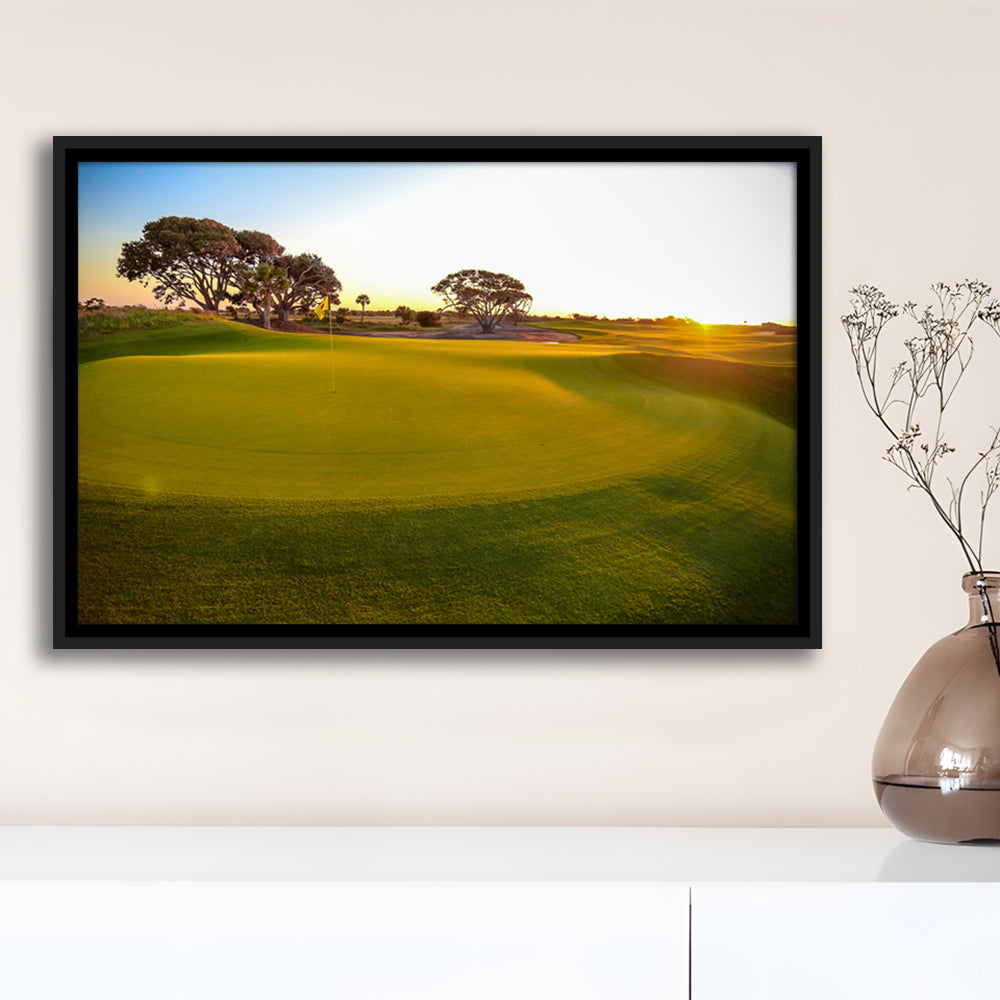 Sunrise On The Golf Course, Floating Framed Canvas Print Wall Art