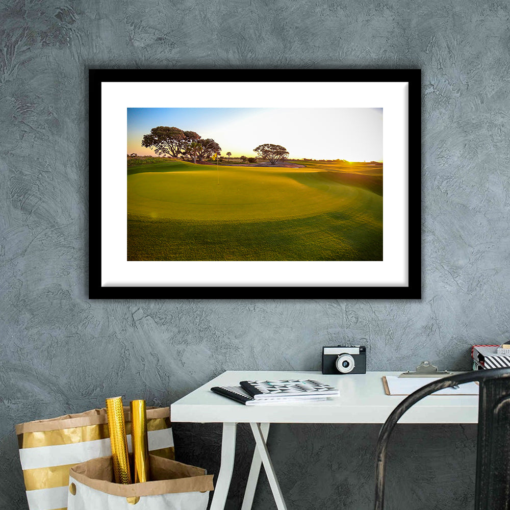 Sunrise On The Golf Course, Goft Art Print, Framed Art Print White Border Wall Decor