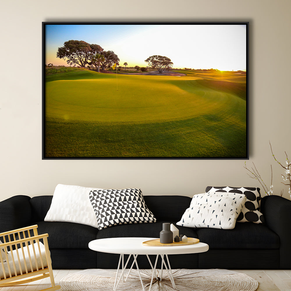 Sunrise On The Golf Course, Floating Framed Canvas Print Wall Art