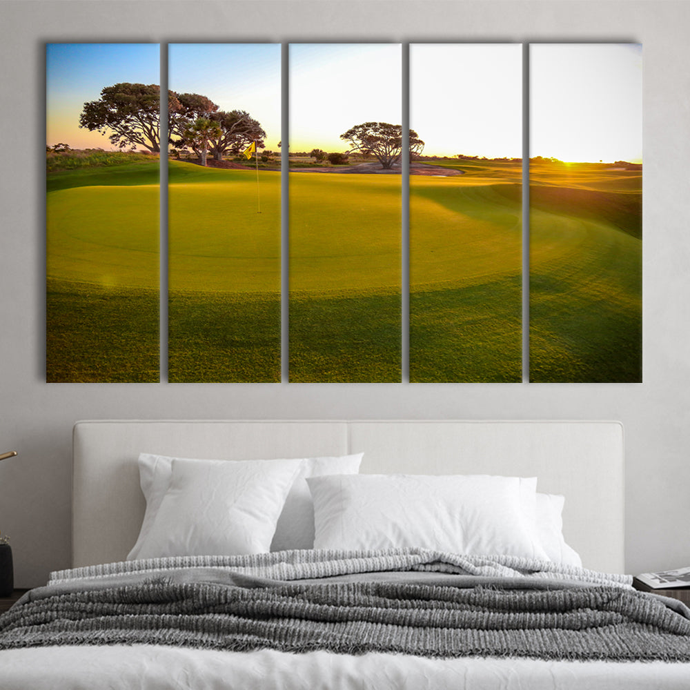 Sunrise On The Golf Course, Golf Art Print, Extra Large Canvas Print Wall Art