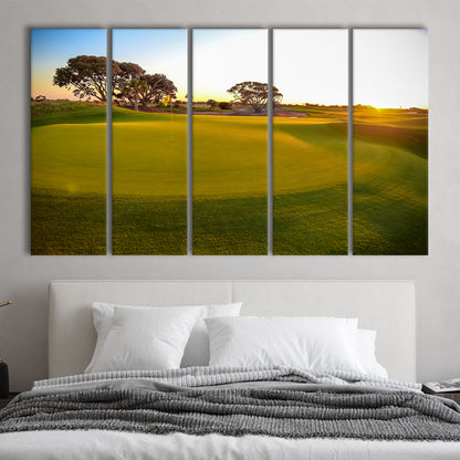 Sunrise On The Golf Course, Golf Art Print, Extra Large Canvas Print Wall Art