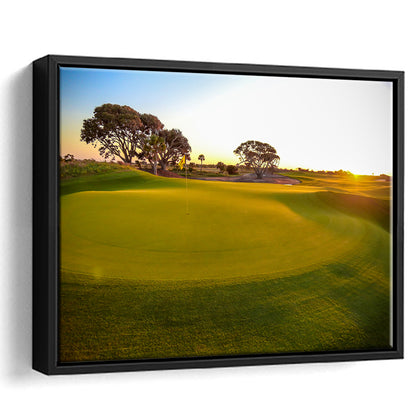 Sunrise On The Golf Course, Floating Framed Canvas Print Wall Art