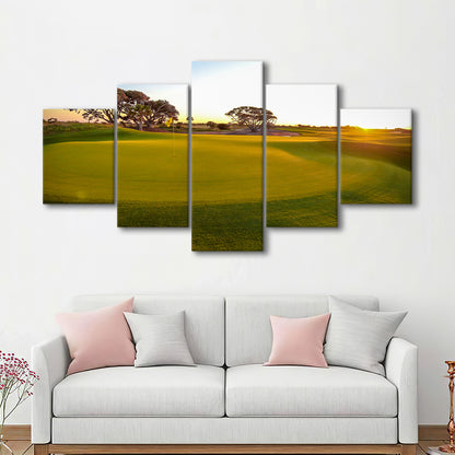 Sunrise On The Golf Course, Golf Art Print, 5 Pieces Mixed Canvas Print Wall Art