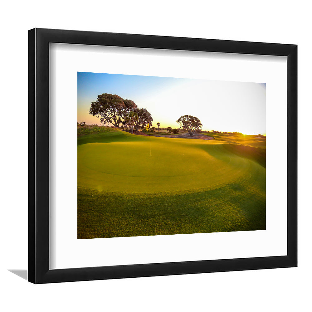 Sunrise On The Golf Course, Goft Art Print, Framed Art Print White Border Wall Decor