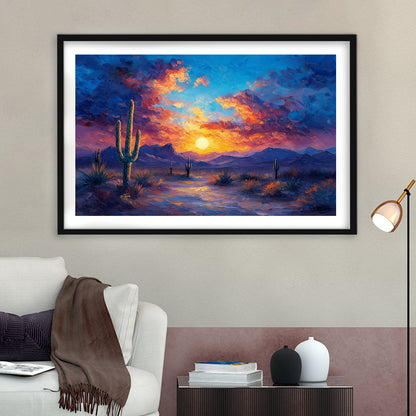 Sunset Oil Painting Moody Desert Pastel Cloud, Framed  Print, Painting Art, Framed Art Print White Border Wall Decor