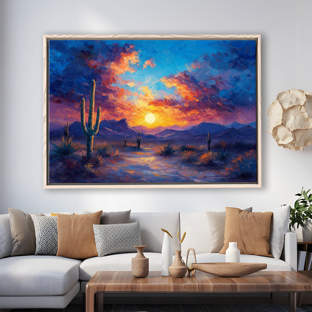 Sunset Oil Painting Moody Desert Pastel Cloud, Framed Canvas Print, Painting Art, Floating Framed Canvas Wall Art
