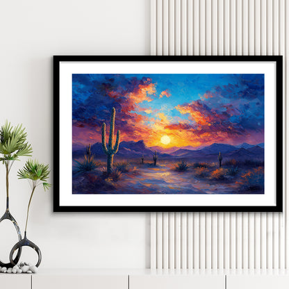 Sunset Oil Painting Moody Desert Pastel Cloud, Framed  Print, Painting Art, Framed Art Print White Border Wall Decor