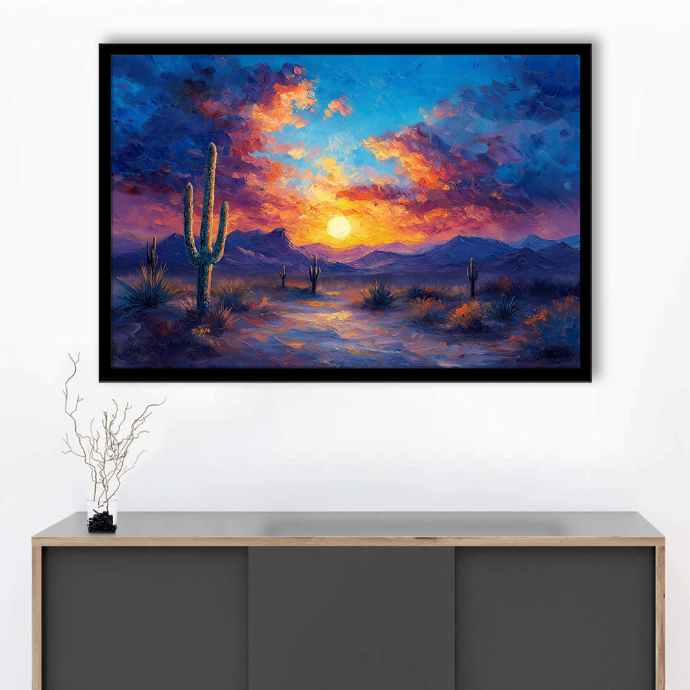Sunset Oil Painting Moody Desert Pastel Cloud, Framed  Print, Painting Art, Framed Art Print Wall Decor, Framed Picture