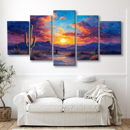 Sunset Oil Painting Moody Desert Pastel Cloud, Canvas Art Decor Print, Painting Art, Mixed Panels Canvas Print Wall Art