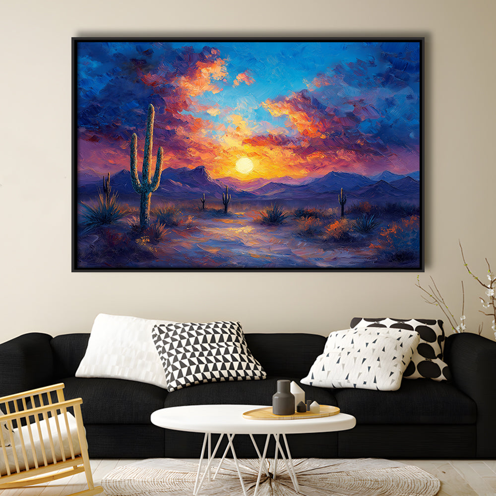 Sunset Oil Painting Moody Desert Pastel Cloud, Framed Canvas Print, Painting Art, Floating Framed Canvas Wall Art