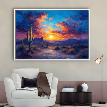 Sunset Oil Painting Moody Desert Pastel Cloud, Framed Canvas Print, Painting Art, Floating Framed Canvas Wall Art