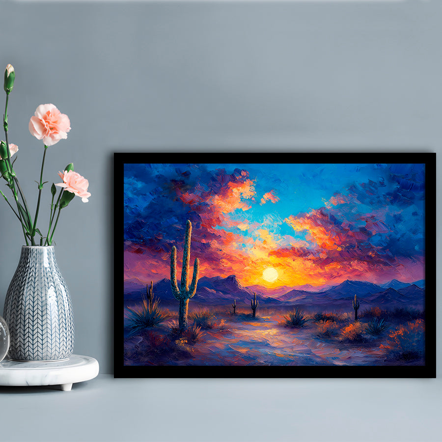 Sunset Oil Painting Moody Desert Pastel Cloud, Framed  Print, Painting Art, Framed Art Print Wall Decor, Framed Picture