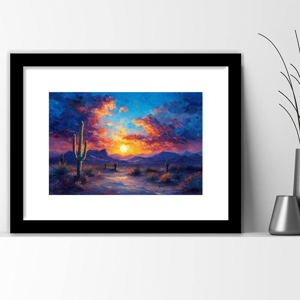 Sunset Oil Painting Moody Desert Pastel Cloud, Framed  Print, Painting Art, Framed Art Print White Border Wall Decor