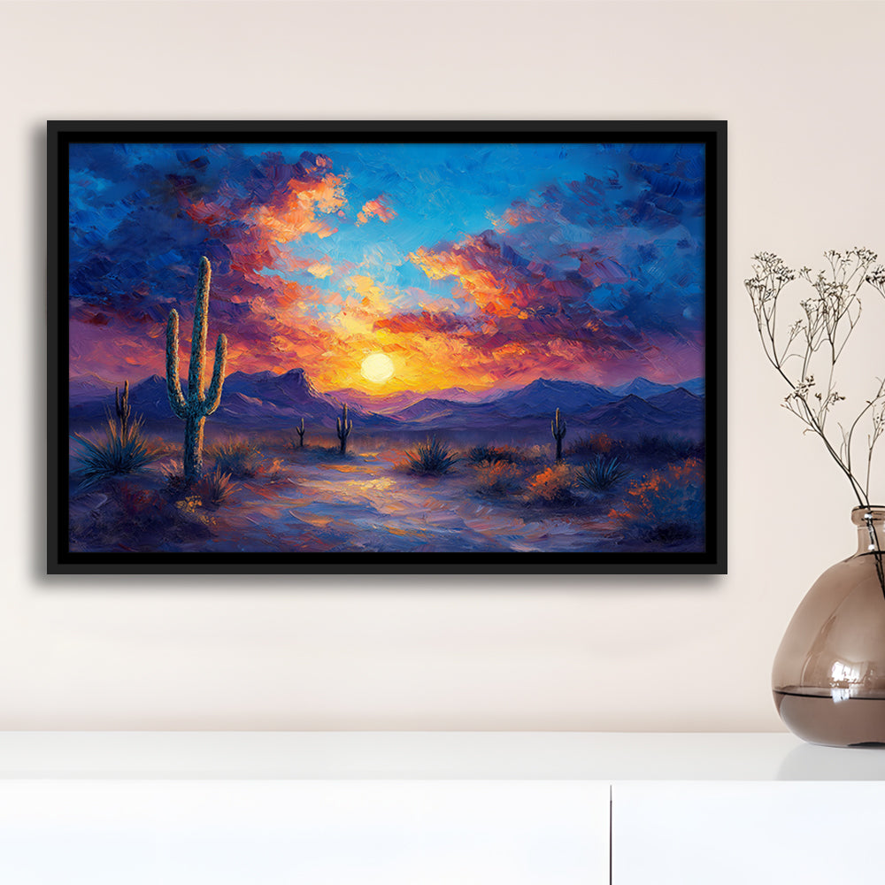 Sunset Oil Painting Moody Desert Pastel Cloud, Framed Canvas Print, Painting Art, Floating Framed Canvas Wall Art