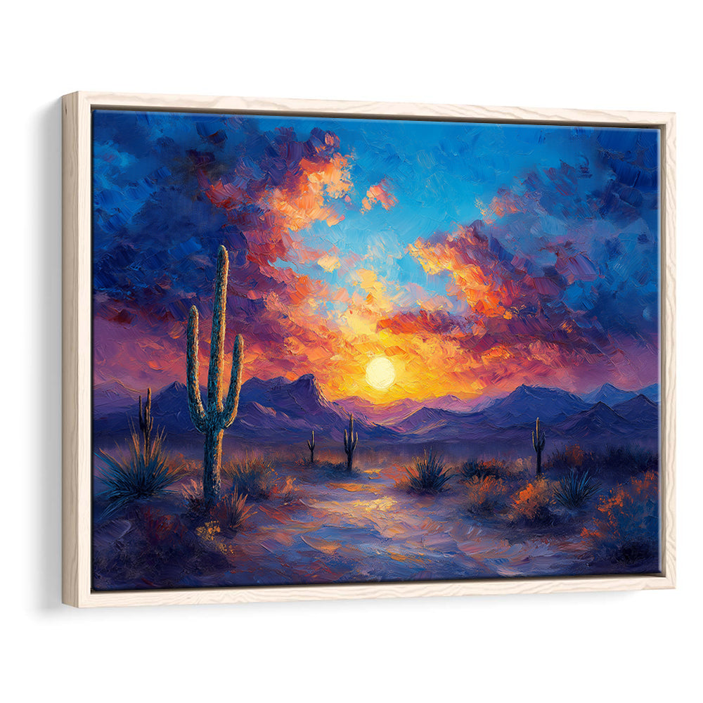 Sunset Oil Painting Moody Desert Pastel Cloud, Framed Canvas Print, Painting Art, Floating Framed Canvas Wall Art