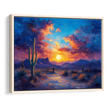 Sunset Oil Painting Moody Desert Pastel Cloud, Framed Canvas Print, Painting Art, Floating Framed Canvas Wall Art