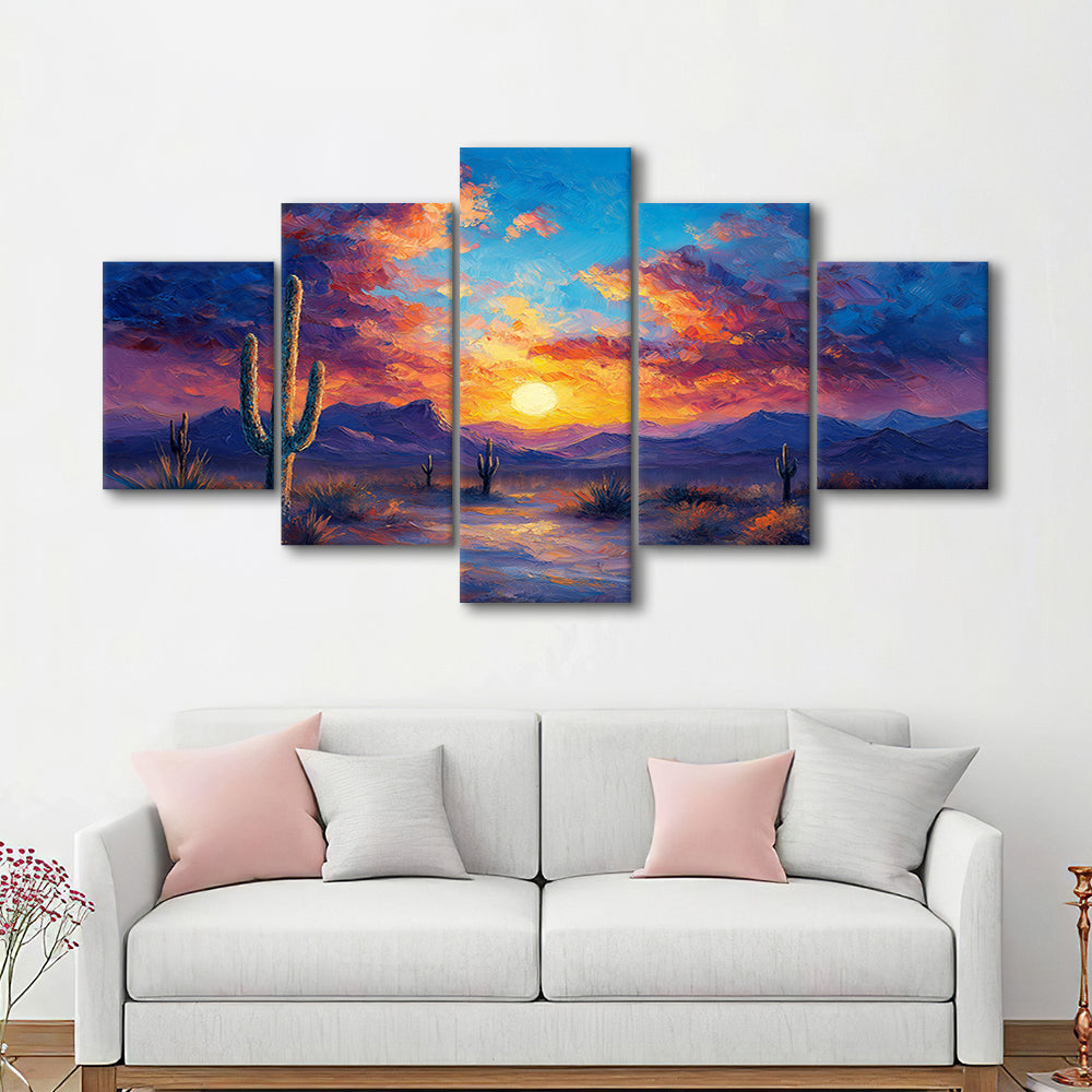 Sunset Oil Painting Moody Desert Pastel Cloud, Canvas Art Decor Print, Painting Art, Mixed Panels Canvas Print Wall Art