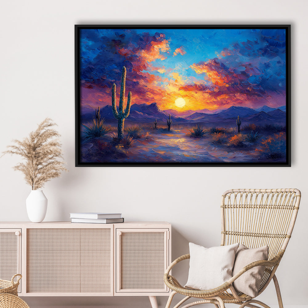 Sunset Oil Painting Moody Desert Pastel Cloud, Framed Canvas Print, Painting Art, Floating Framed Canvas Wall Art