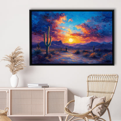 Sunset Oil Painting Moody Desert Pastel Cloud, Framed Canvas Print, Painting Art, Floating Framed Canvas Wall Art