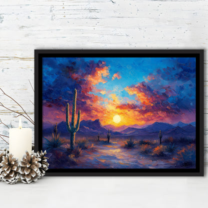 Sunset Oil Painting Moody Desert Pastel Cloud, Framed Canvas Print, Painting Art, Floating Framed Canvas Wall Art