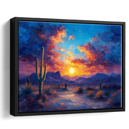Sunset Oil Painting Moody Desert Pastel Cloud, Framed Canvas Print, Painting Art, Floating Framed Canvas Wall Art