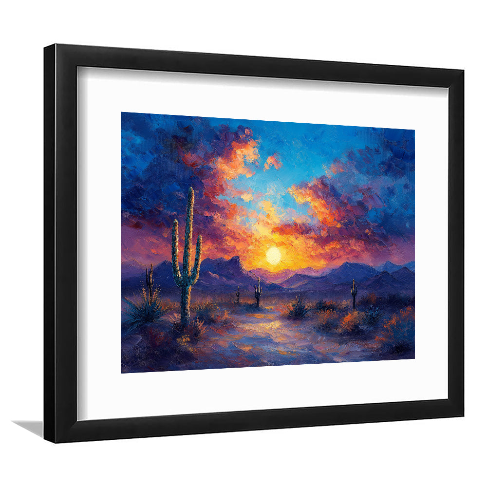 Sunset Oil Painting Moody Desert Pastel Cloud, Framed  Print, Painting Art, Framed Art Print White Border Wall Decor