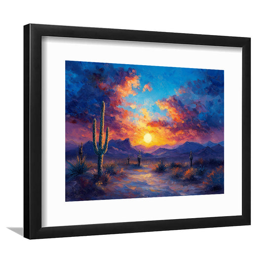 Sunset Oil Painting Moody Desert Pastel Cloud, Framed  Print, Painting Art, Framed Art Print White Border Wall Decor