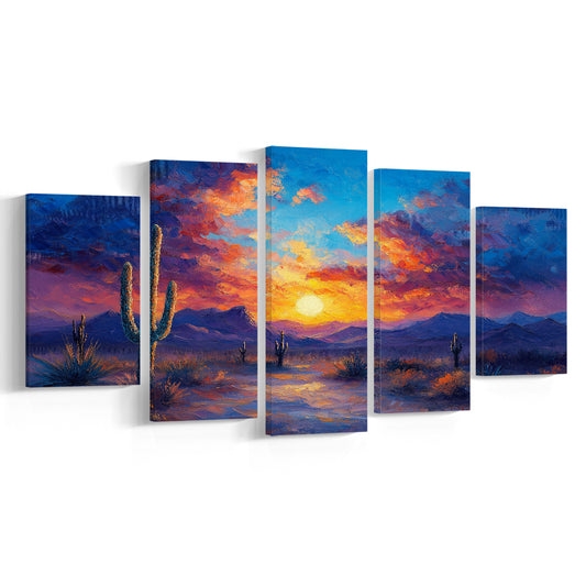 Sunset Oil Painting Moody Desert Pastel Cloud, Canvas Art Decor Print, Painting Art, Mixed Panels Canvas Print Wall Art