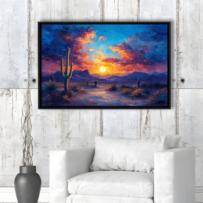 Sunset Oil Painting Moody Desert Pastel Cloud, Framed Canvas Print, Painting Art, Floating Framed Canvas Wall Art