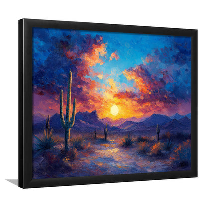 Sunset Oil Painting Moody Desert Pastel Cloud, Framed  Print, Painting Art, Framed Art Print Wall Decor, Framed Picture