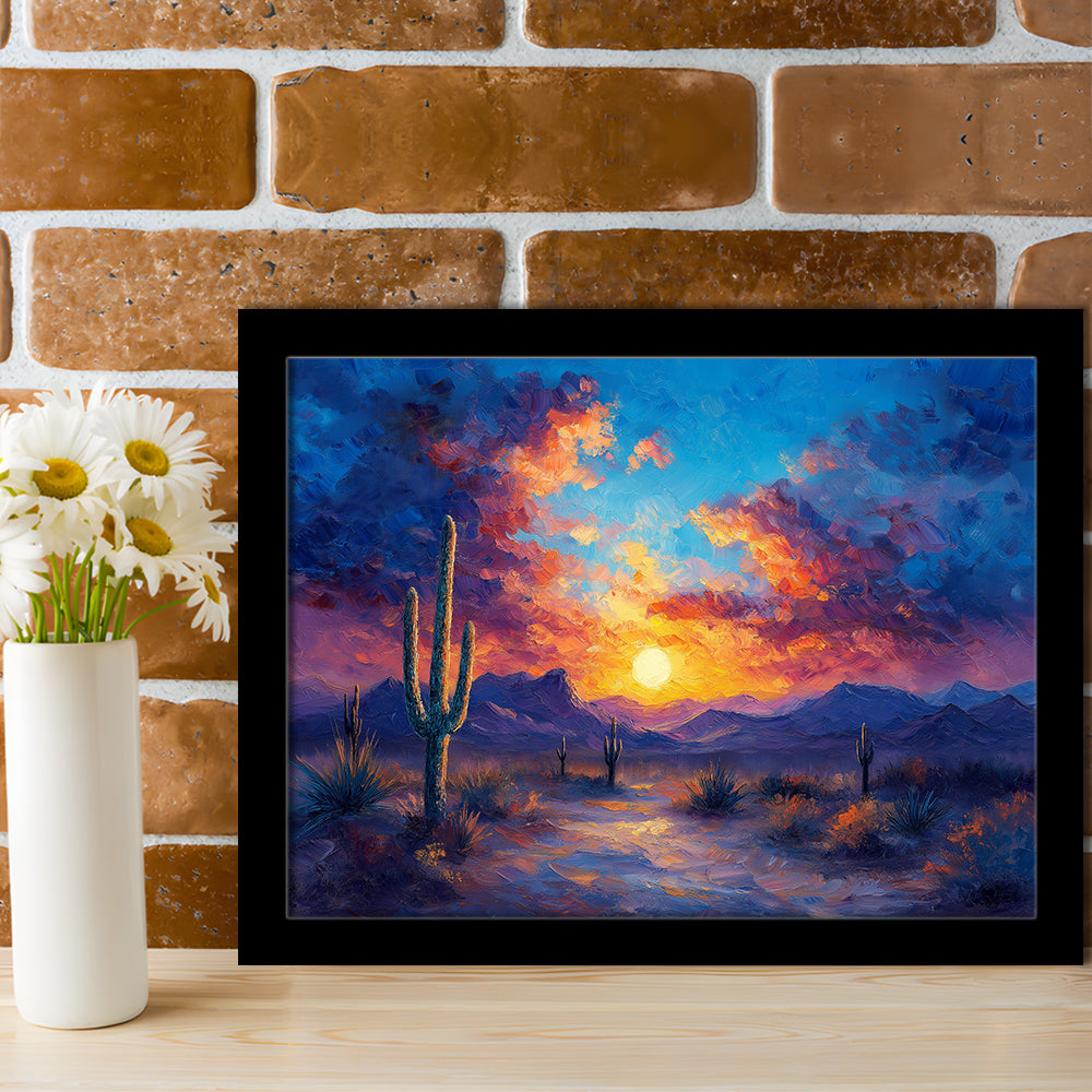 Sunset Oil Painting Moody Desert Pastel Cloud, Framed  Print, Painting Art, Framed Art Print Wall Decor, Framed Picture