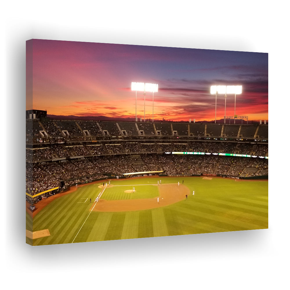 Sunset at Oakland Coliseum, Stadium Canvas, Sport Art, Gift for him, Man Cave Decor, Art Print, Canvas Print Wall Art