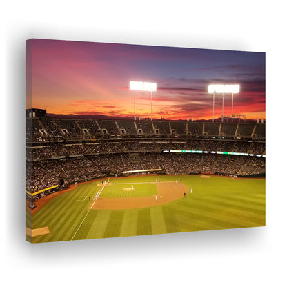 Sunset at Oakland Coliseum, Stadium Canvas, Sport Art, Gift for him, Man Cave Decor, Art Print, Canvas Print Wall Art