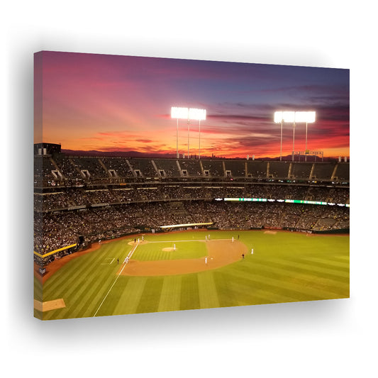 Sunset at Oakland Coliseum, Stadium Canvas, Sport Art, Gift for him, Man Cave Decor, Art Print, Canvas Print Wall Art
