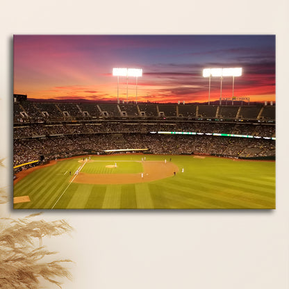 Sunset at Oakland Coliseum, Stadium Canvas, Sport Art, Gift for him, Man Cave Decor, Art Print, Canvas Print Wall Art