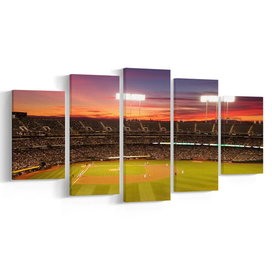 Sunset at Oakland Coliseum, Stadium Canvas, Sport Art, Gift for him, 5 Panel, Large Canvas, Canvas Print Wall Art
