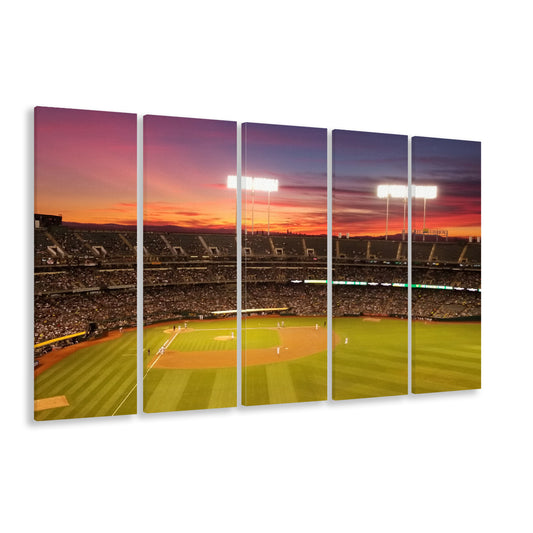 Sunset at Oakland Coliseum, Stadium Canvas, Sport Art, 5 Panel B, Extra Large Canvas, Canvas Print Wall Art