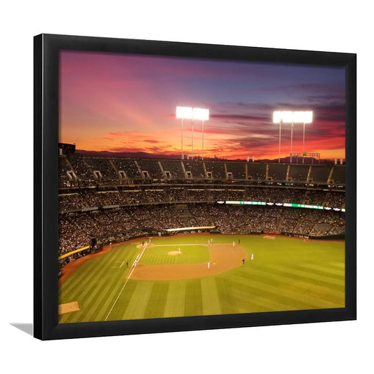 Sunset at Oakland Coliseum, Stadium Canvas, Sport Art, Gift for him, Framed Art Print Wall Decor, Picture Framed