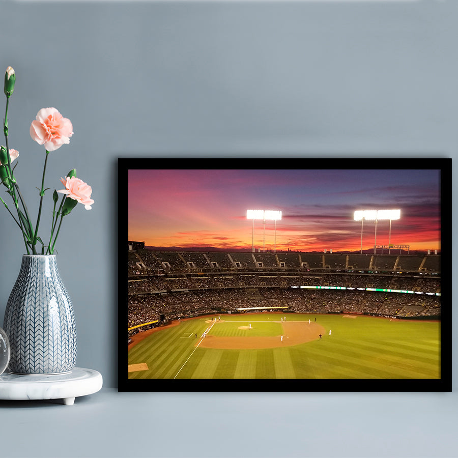 Sunset at Oakland Coliseum, Stadium Canvas, Sport Art, Gift for him, Framed Art Print Wall Decor, Picture Framed