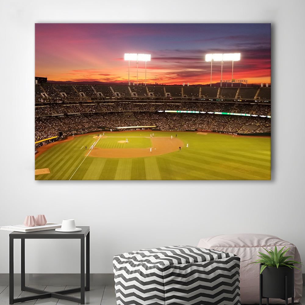 Sunset at Oakland Coliseum, Stadium Canvas, Sport Art, Gift for him, Man Cave Decor, Art Print, Canvas Print Wall Art
