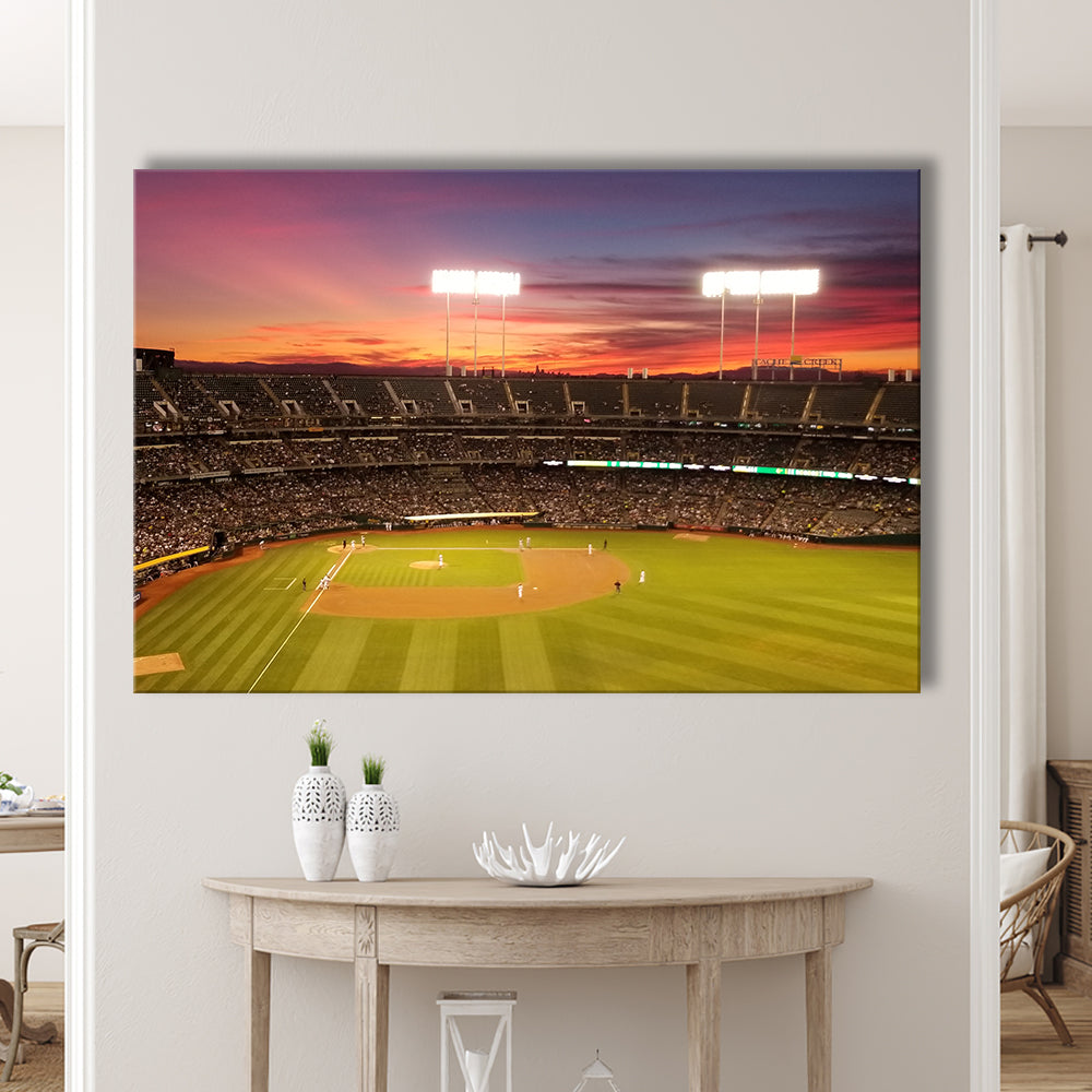 Sunset at Oakland Coliseum, Stadium Canvas, Sport Art, Gift for him, Man Cave Decor, Art Print, Canvas Print Wall Art