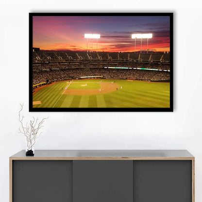 Sunset at Oakland Coliseum, Stadium Canvas, Sport Art, Gift for him, Framed Art Print Wall Decor, Picture Framed