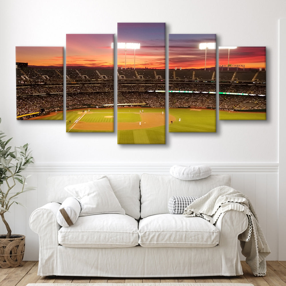 Sunset at Oakland Coliseum, Stadium Canvas, Sport Art, Gift for him, 5 Panel, Large Canvas, Canvas Print Wall Art