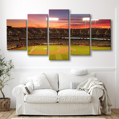 Sunset at Oakland Coliseum, Stadium Canvas, Sport Art, Gift for him, 5 Panel, Large Canvas, Canvas Print Wall Art